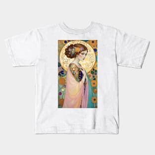 Gustav Klimt's Golden Reverie: Inspired Woman in Ethereal Splendor Kids T-Shirt